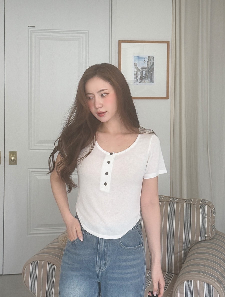 Onmir Button Crop Span T-shirt
