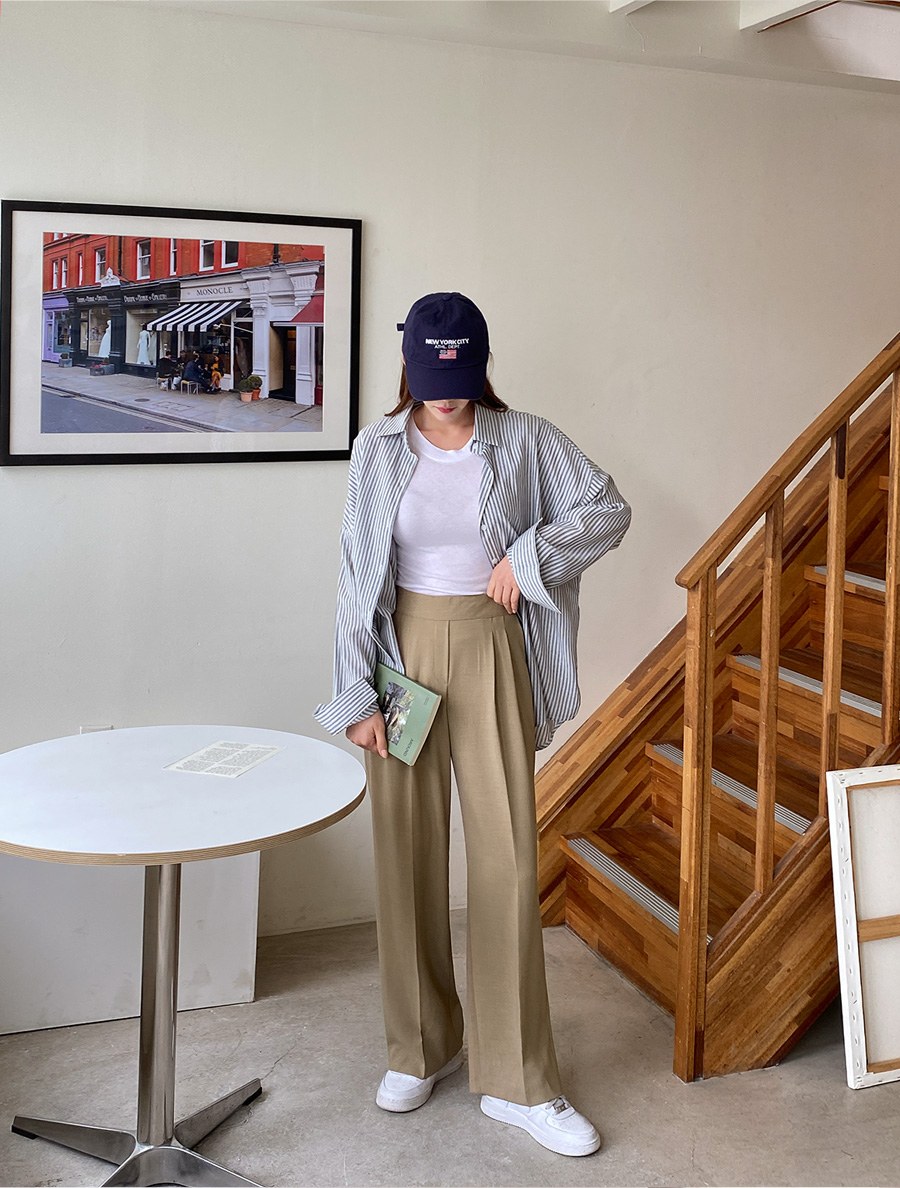 [EVELLET] Rose D Pintuck Back Band Wide Slacks