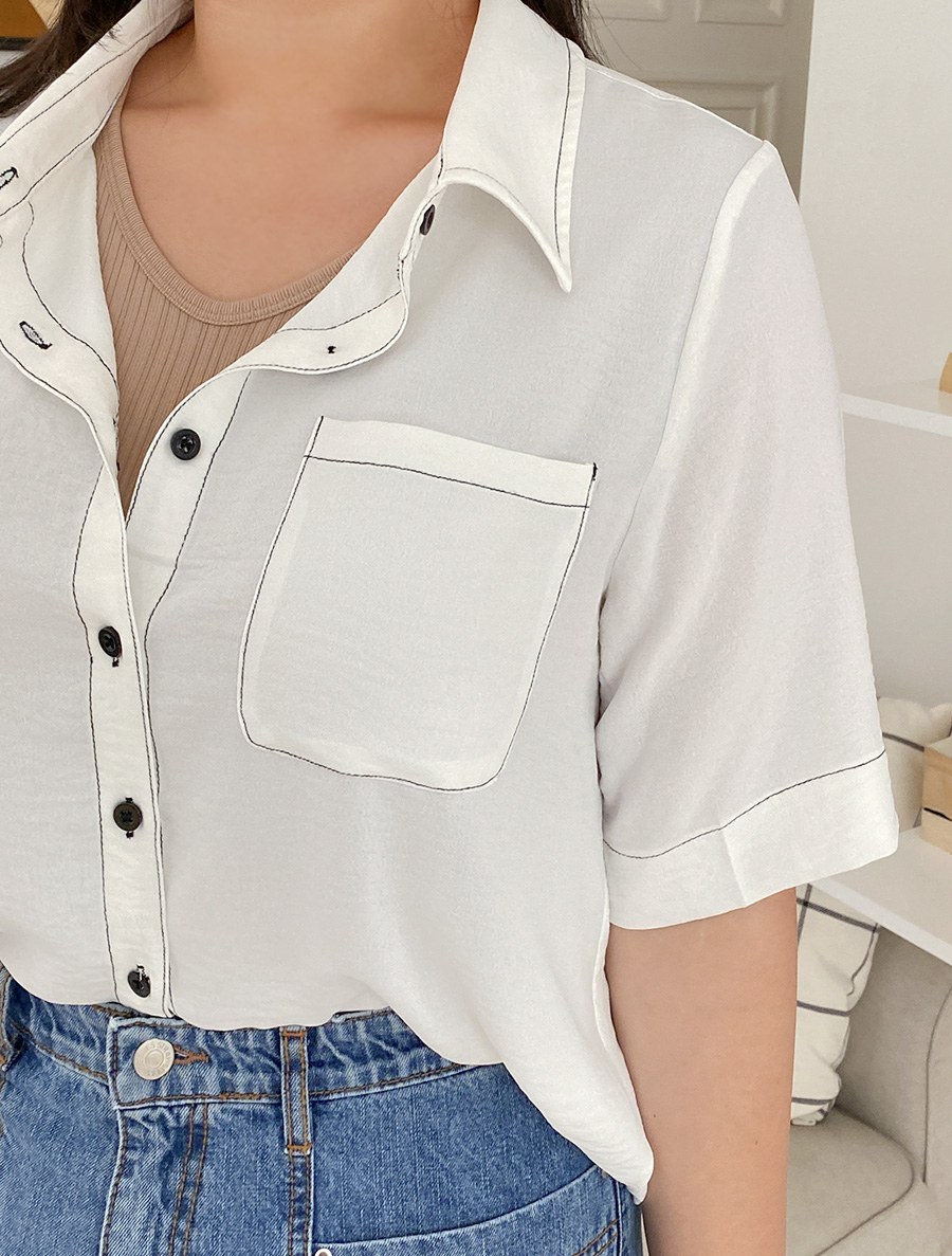 [EVELLET] EVELL U stitch Contrast Shirt