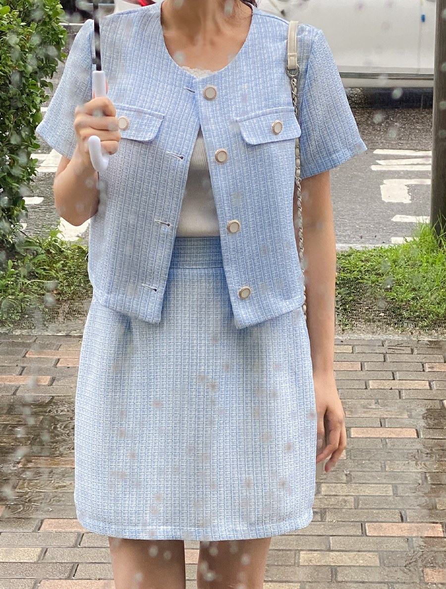 [EVELLET] Obiken No collar Tweed Jacket