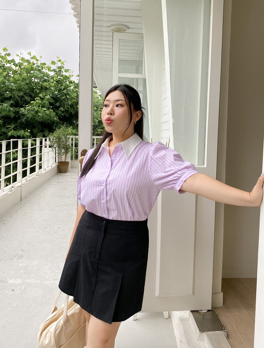 [EVELLET] Fineri Collar Contrast ST Blouse