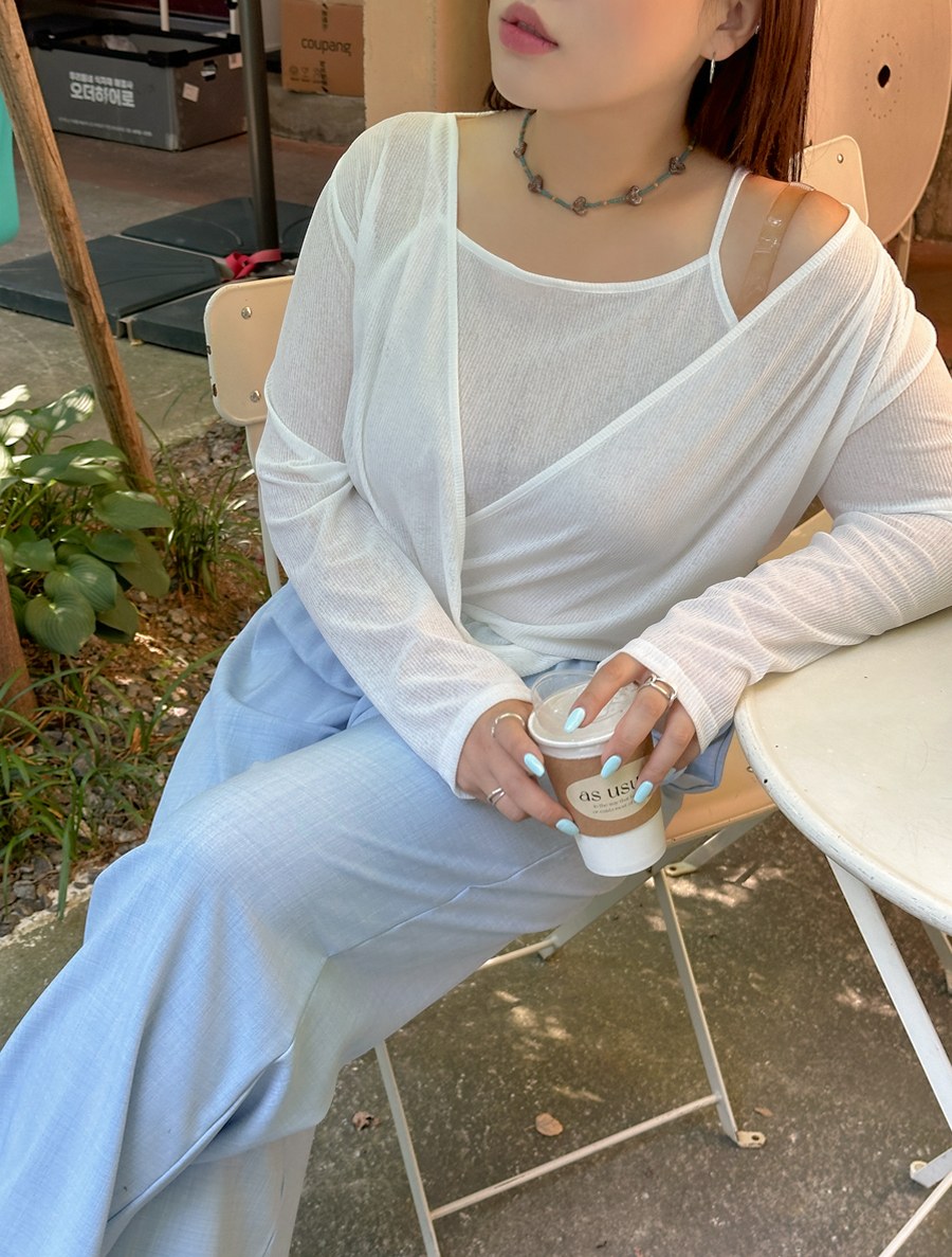 [EVELLET] New Denil Sleeveless wrap T-shirtSET