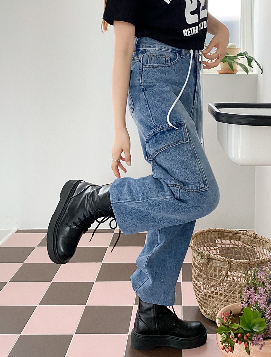 [EVELLET] Sael B Eyelet Cargo Denim Pants