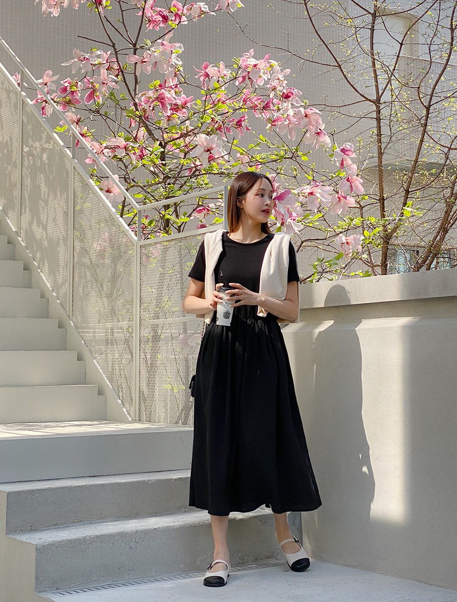 [EVELLET] Aruden Flare Waistband Long Dress
