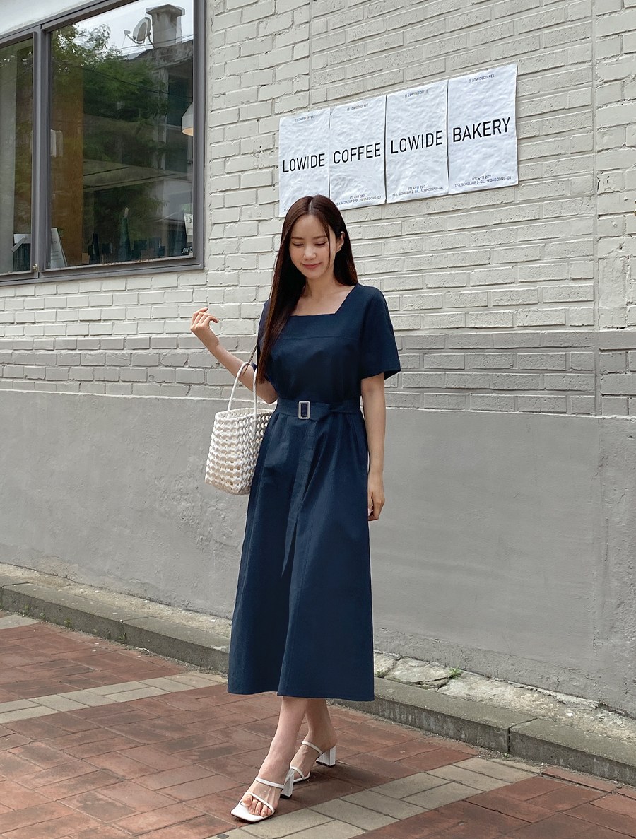 [EVELLET] Diyle Linen BeltSET Long Dress