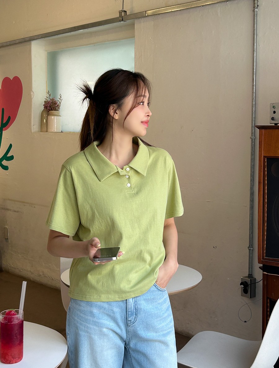 [EVELLET] Hi&D Button Collar T-shirt