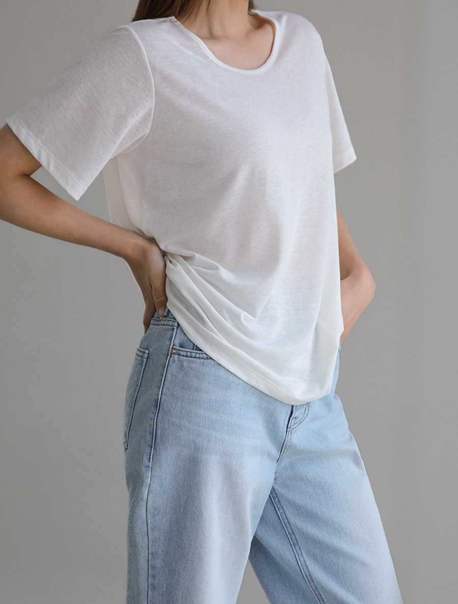 [EVELLET] Closure Linen T-shirt