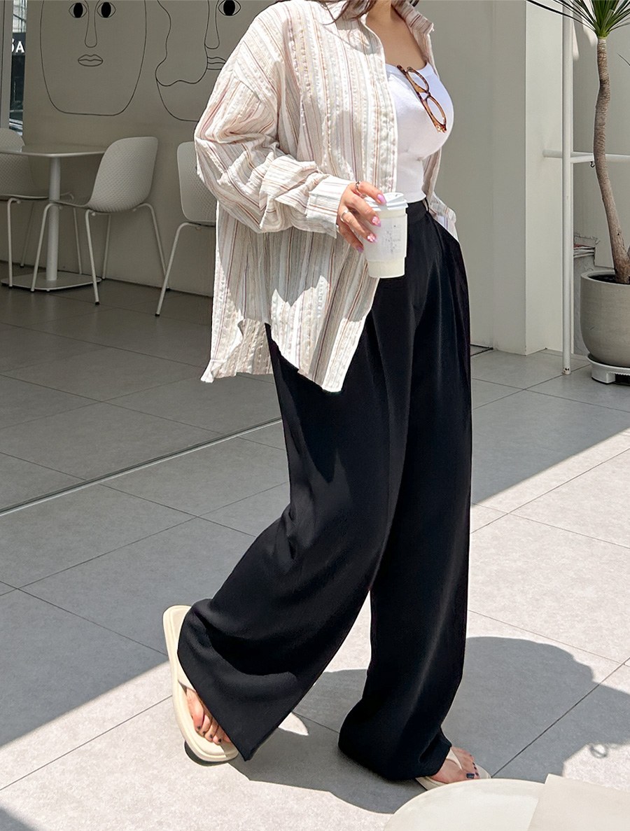 [EVELLET] Netien Back Banding Two-Tuck Wide Slacks