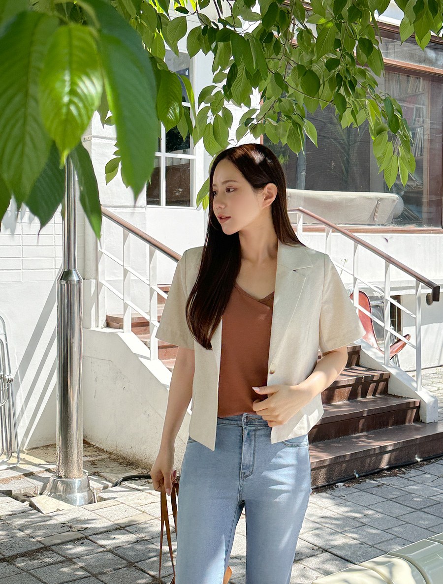 [EVELLET] Amelle Linen single short sleeve jacket