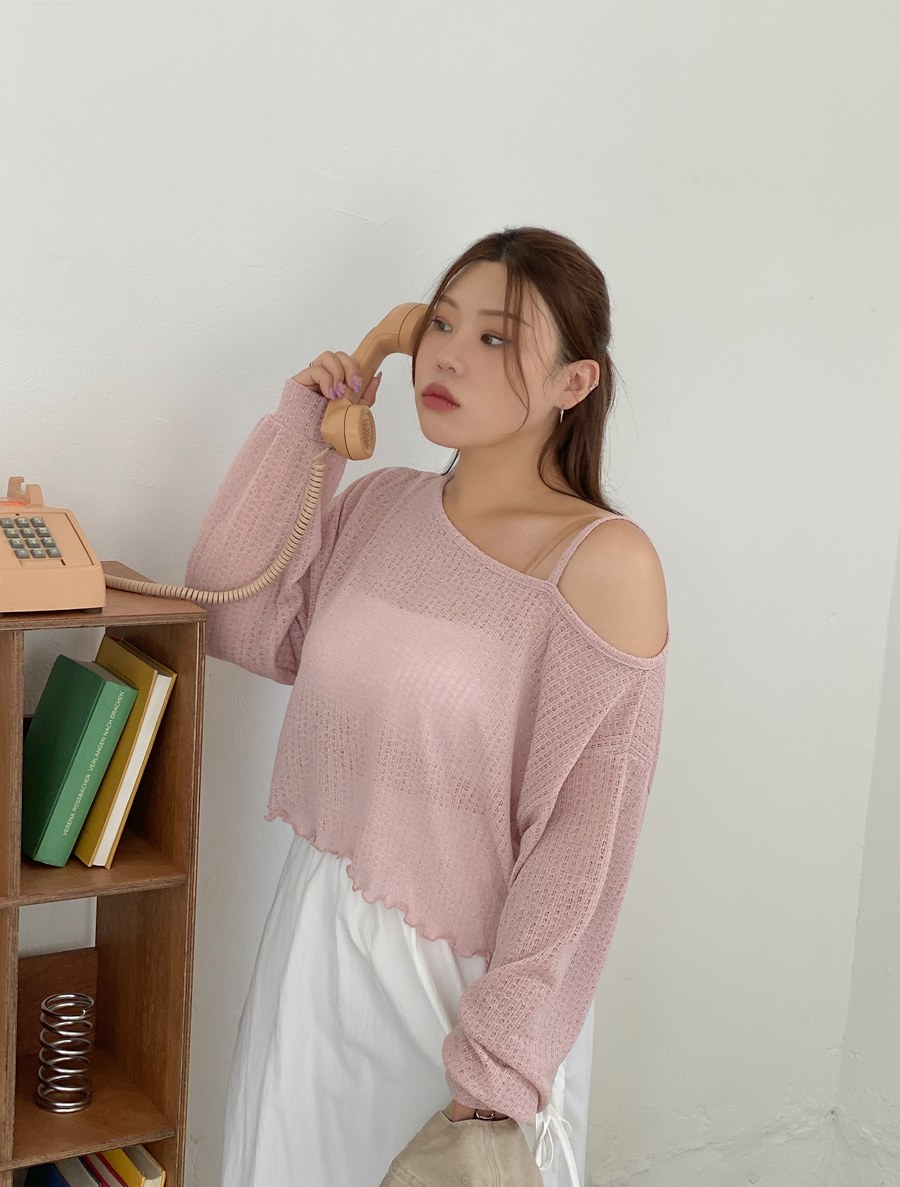 [EVELLET] Pomian Linen See-through look Crop T-shirt