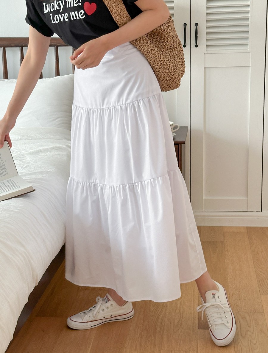 [EVELLET] Keira Tiered Back Banding Long Skirt