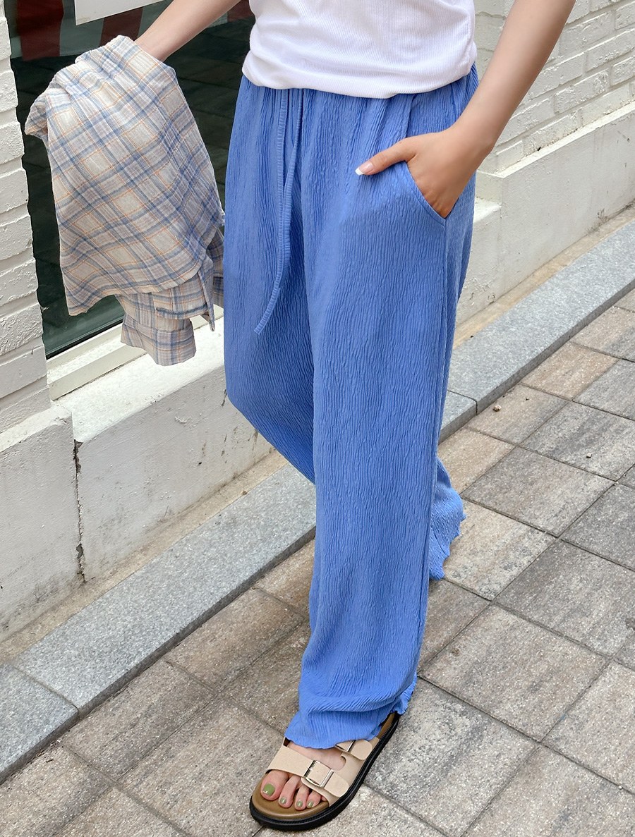 [EVELLET]Temien Wrinkles Waistband Wide Pants