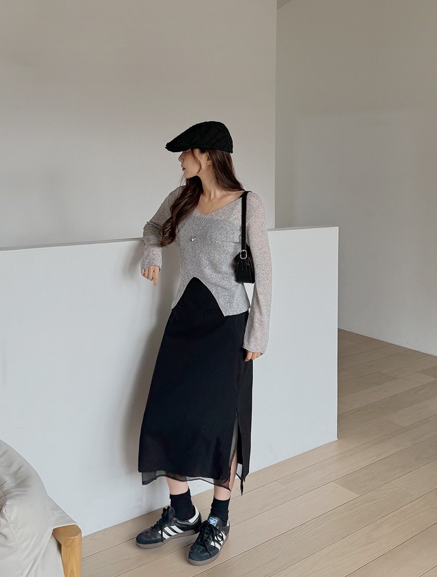 [EVELLET] Bemudee layered team long skirt
