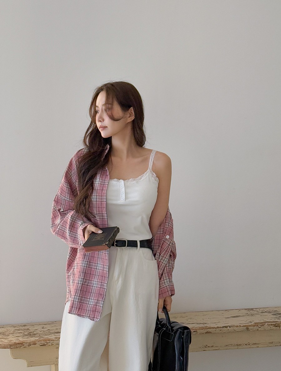 Tenzuha Plaid Check Unbalance Shirt