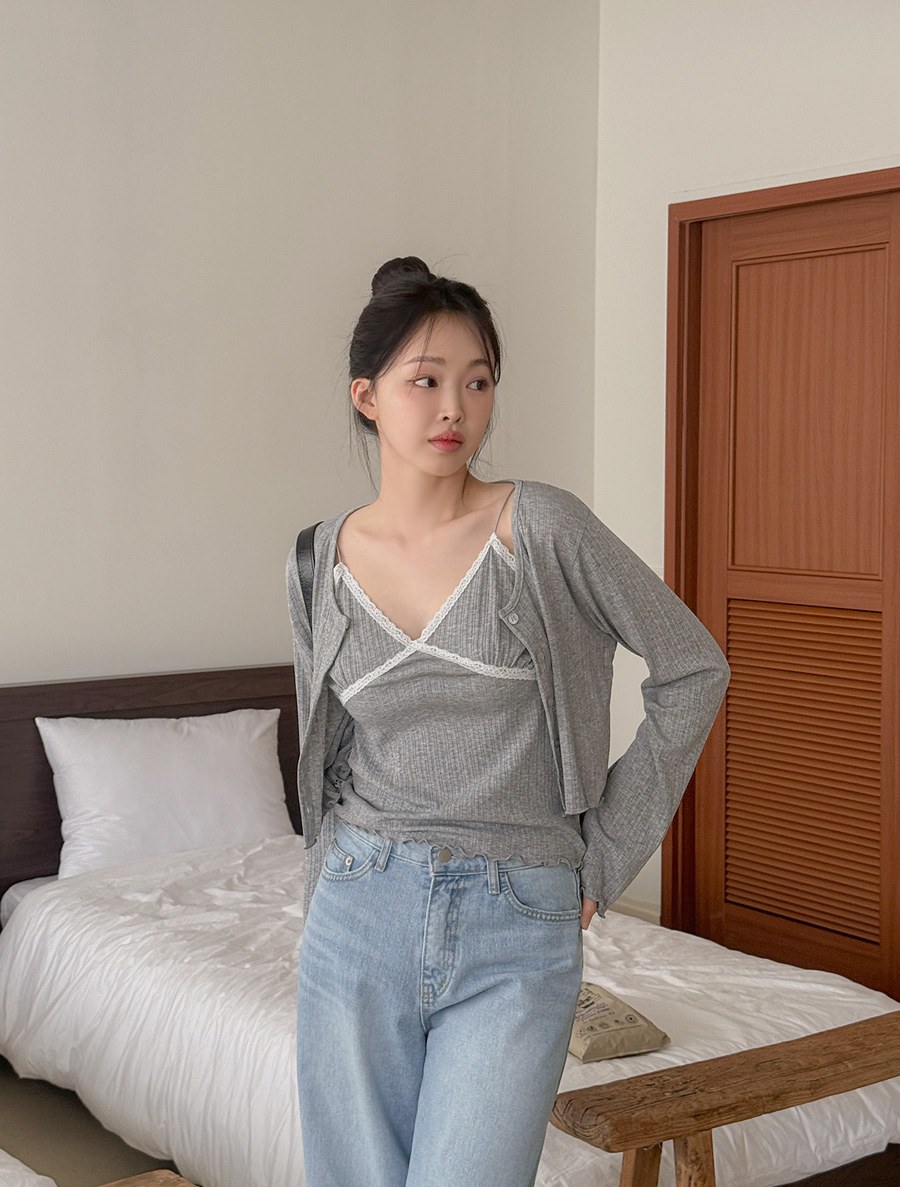 Murenview Lace Sleeveless Cardigan SET