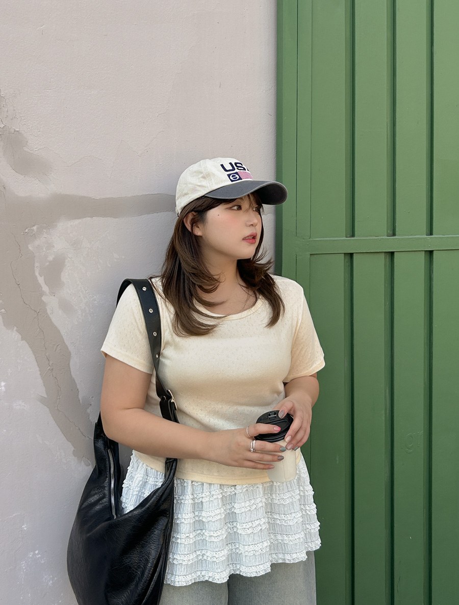 [EVELLET]Steni diamond Punching Crop T-shirt