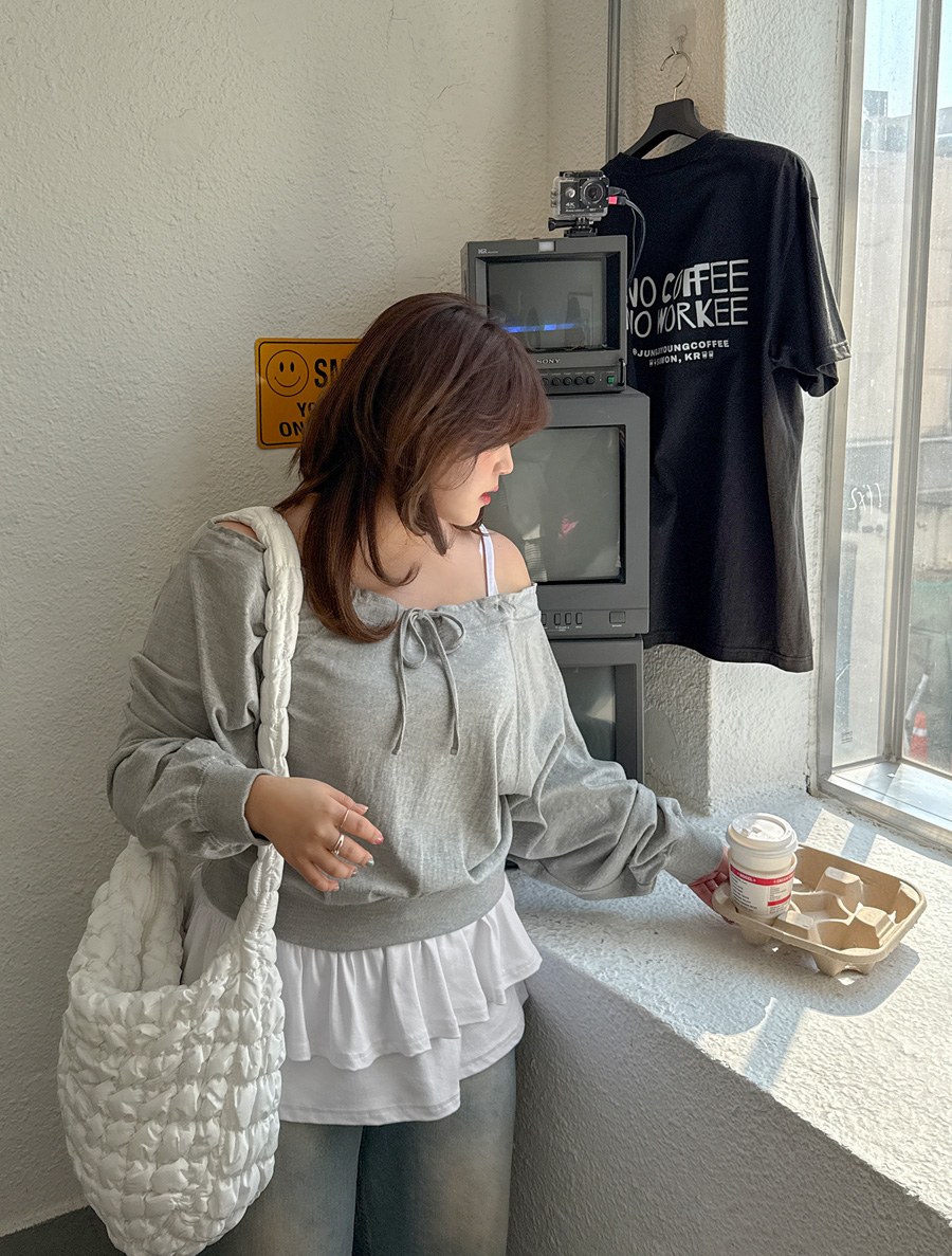 Candimu bowknot Off shoulder Sweatshirt