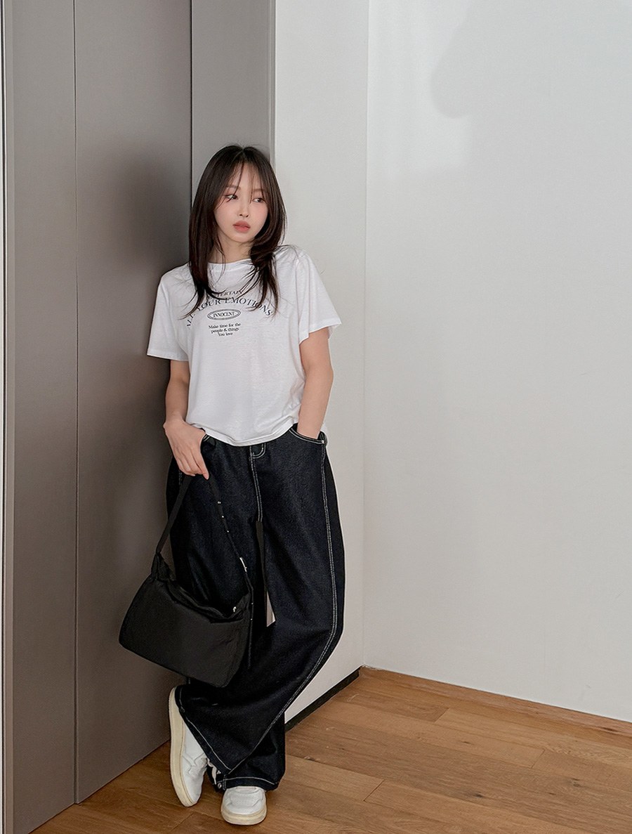 Lentiha cut wide long denim pants