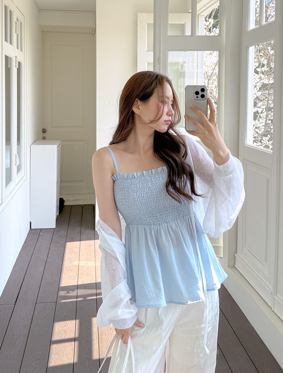 [EVELLET] Pleated Linen Smoke Bustier Blouse