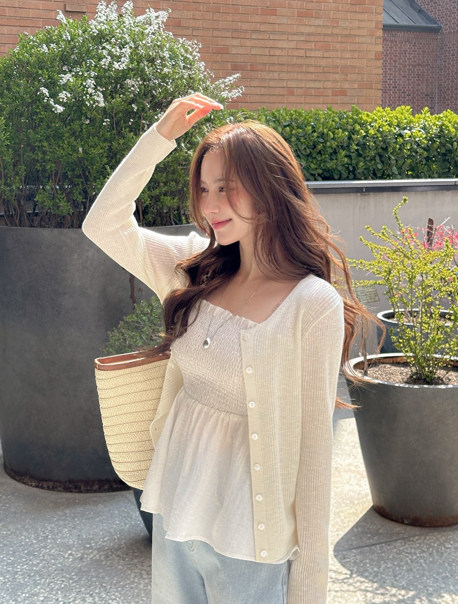 [EVELLET] Snez Ribbed Round neck Knit Cardigan