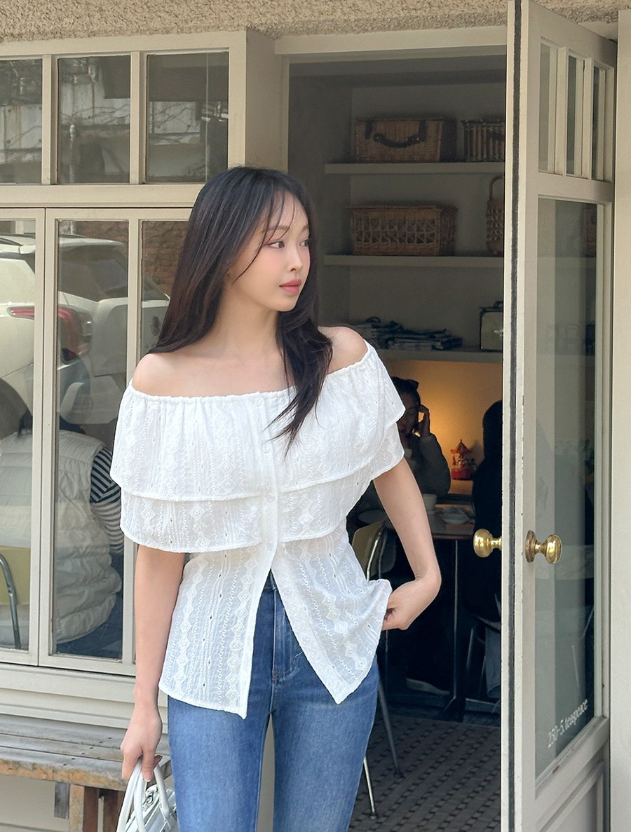 [EVELLET] Tess Frill Off shoulder Blouse