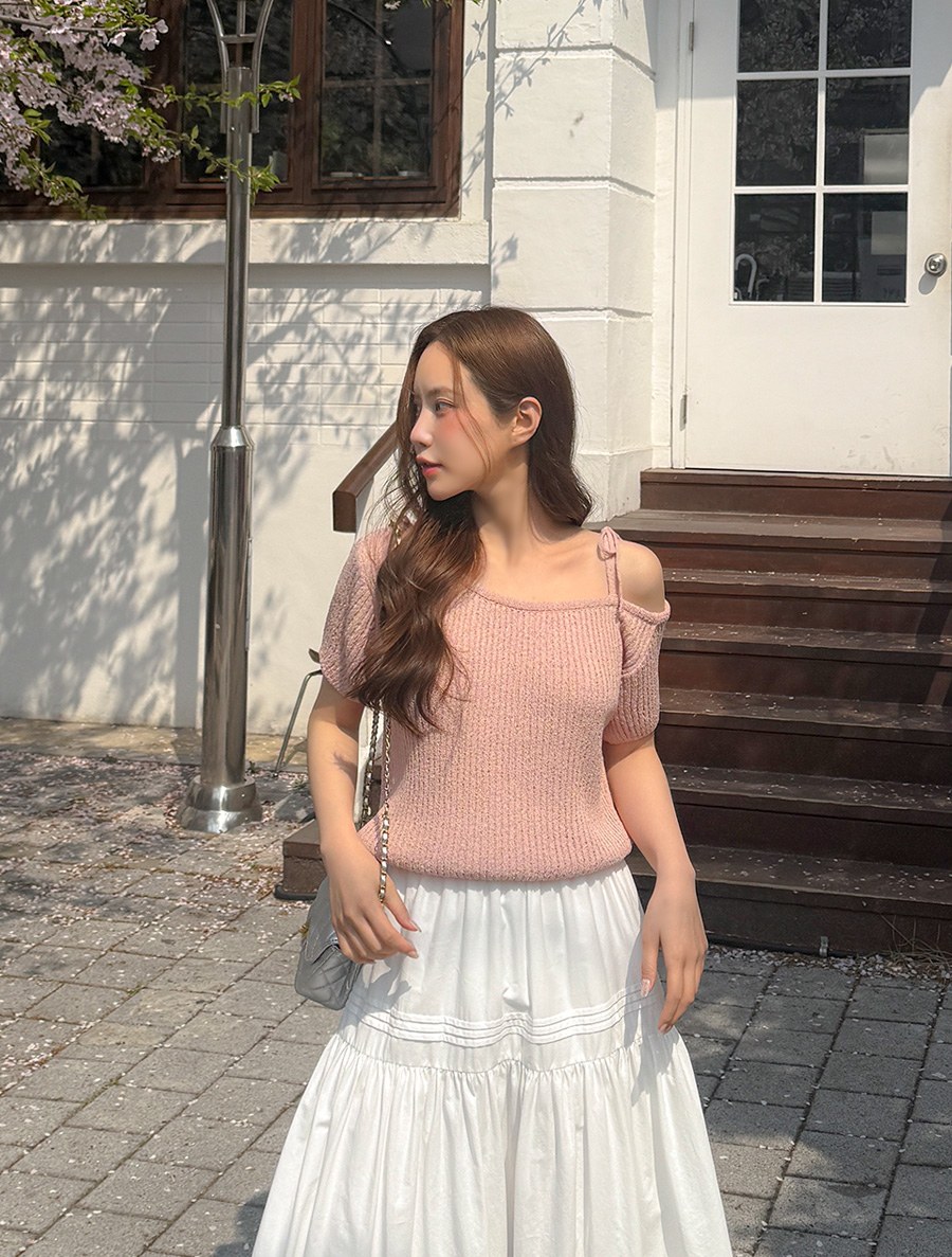 [EVELLET]LaTemu Off shoulder bowknot Knit