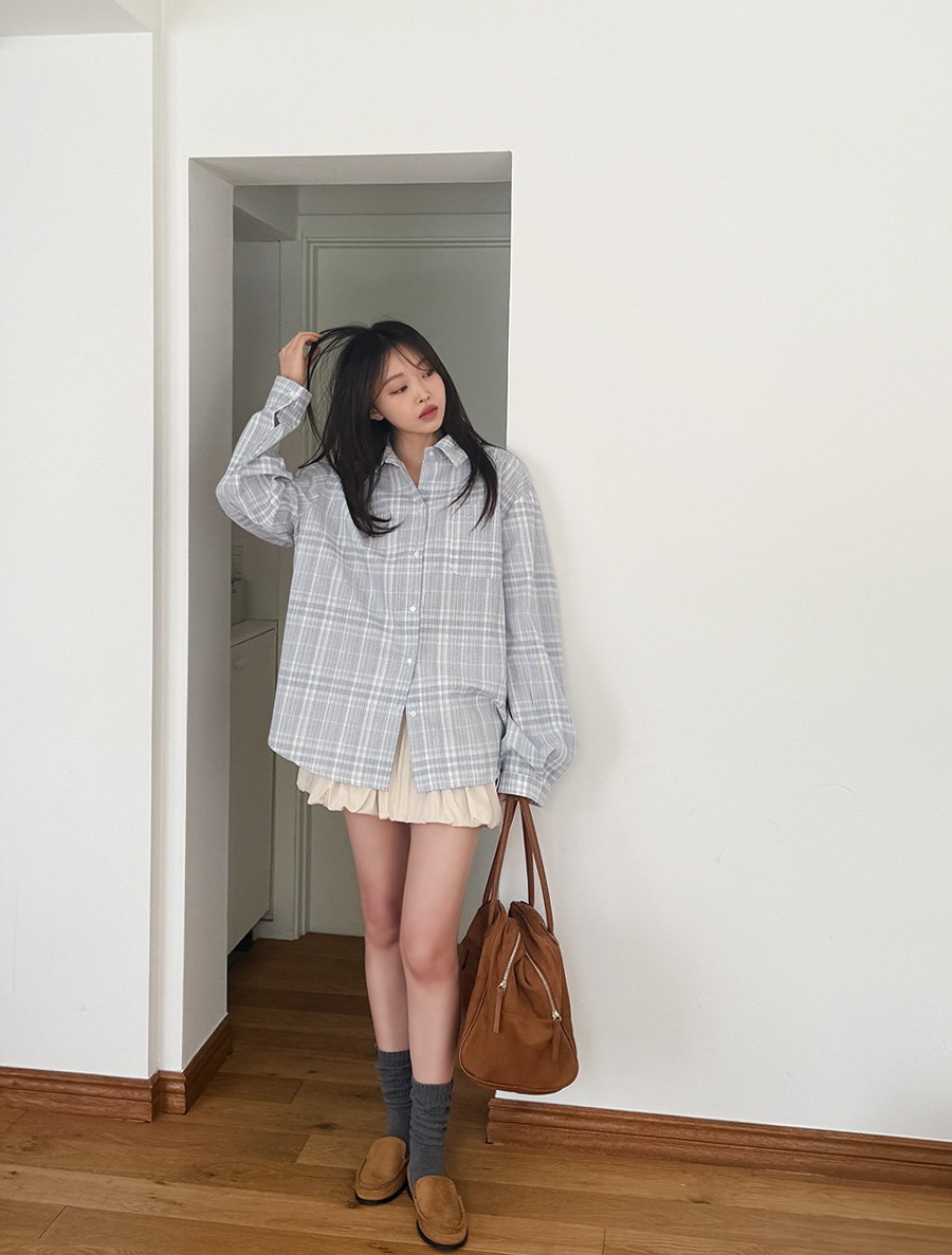 Ebuin Plaid Check Unbalance Shirt