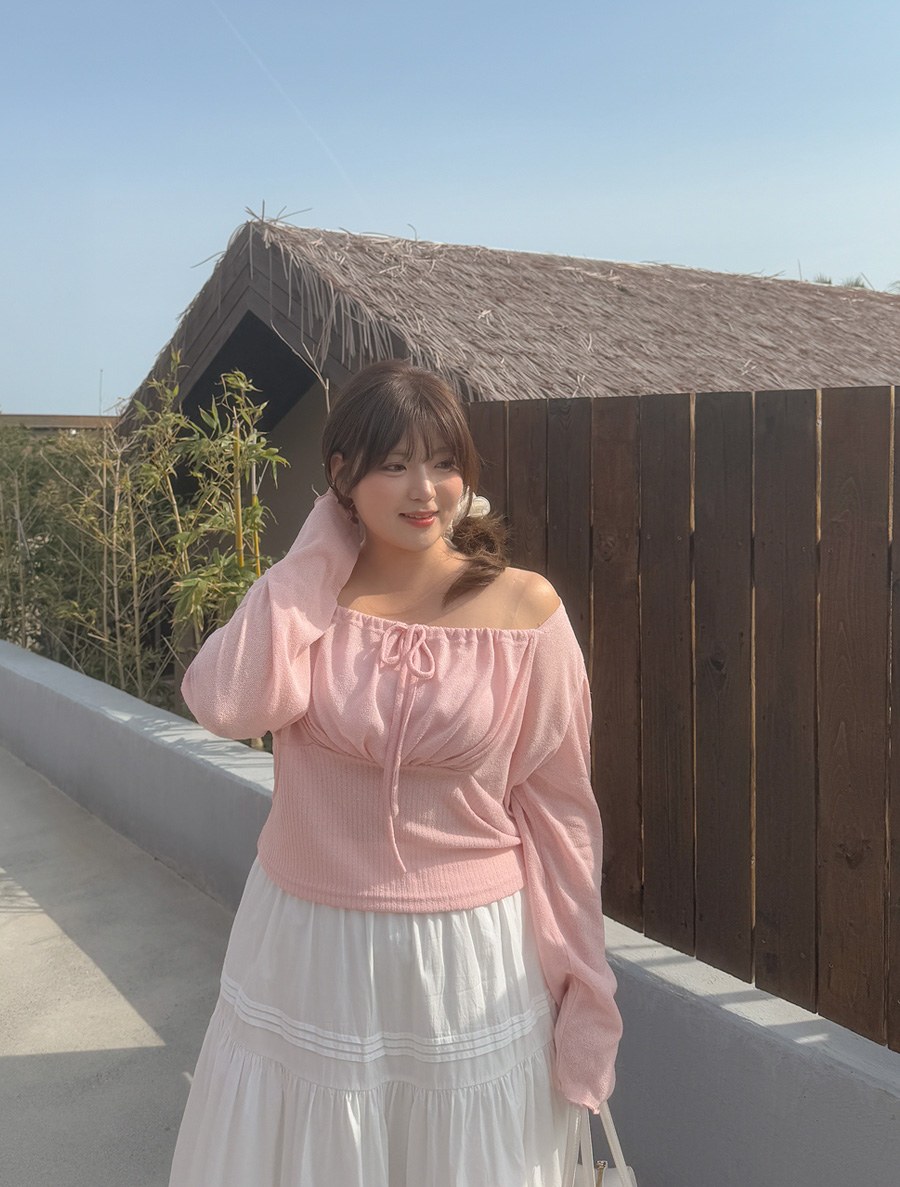 Mwonbi Square Neck Shirring Knit T-shirt