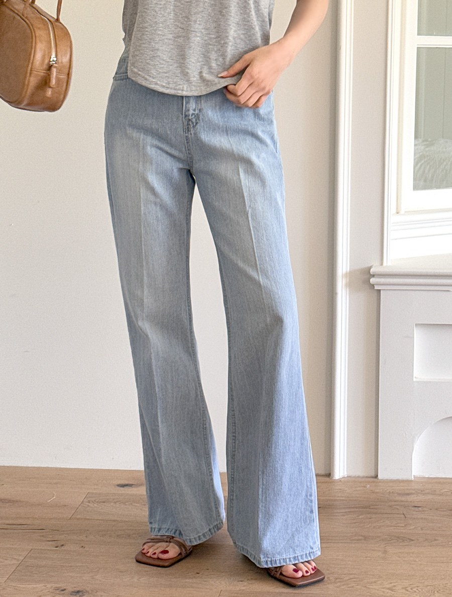 KENEVEN Flared Long Denim Pants