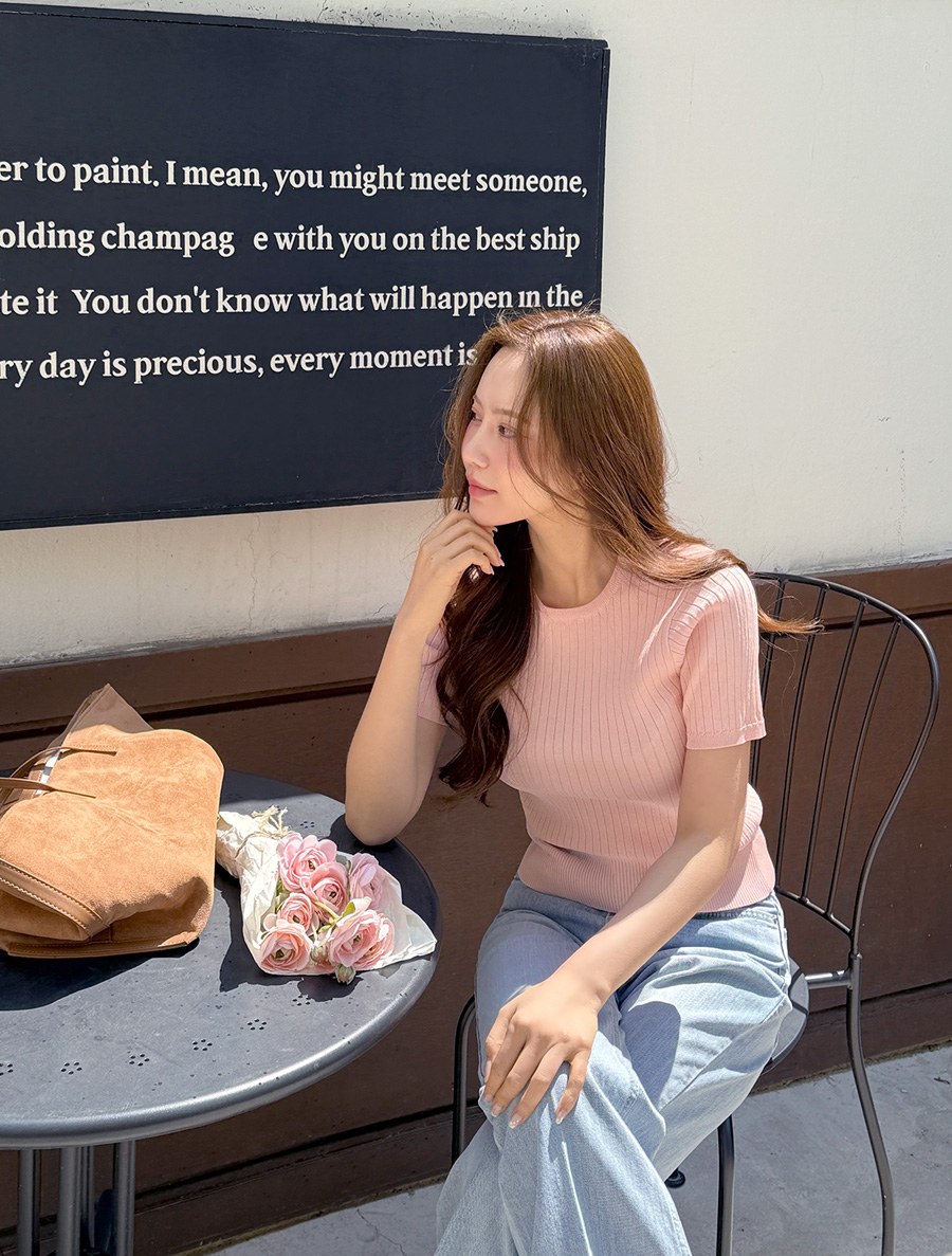 [EVELLET] Daletin Round neck Basic Ribbed Knit