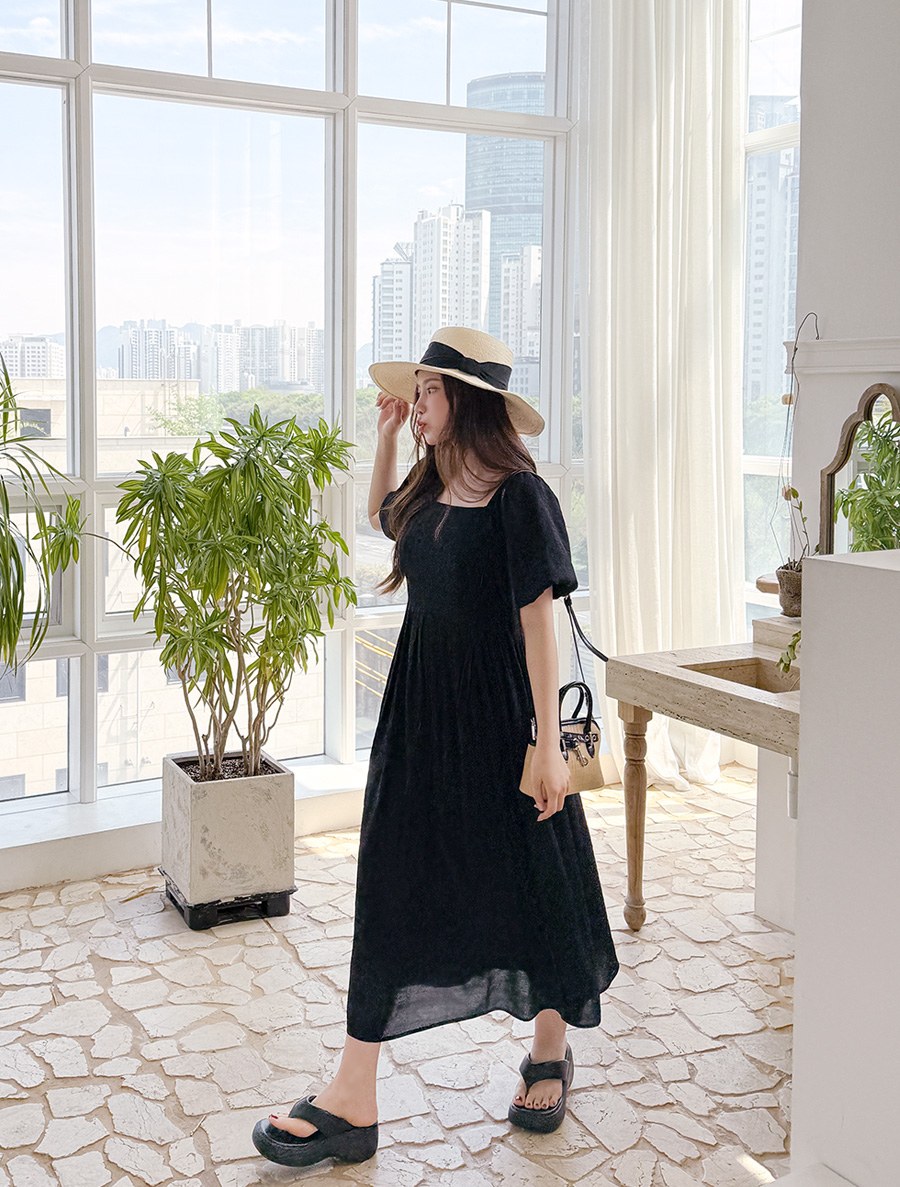[EVELLET] Paetz Off shoulder pin tuck Long Dress