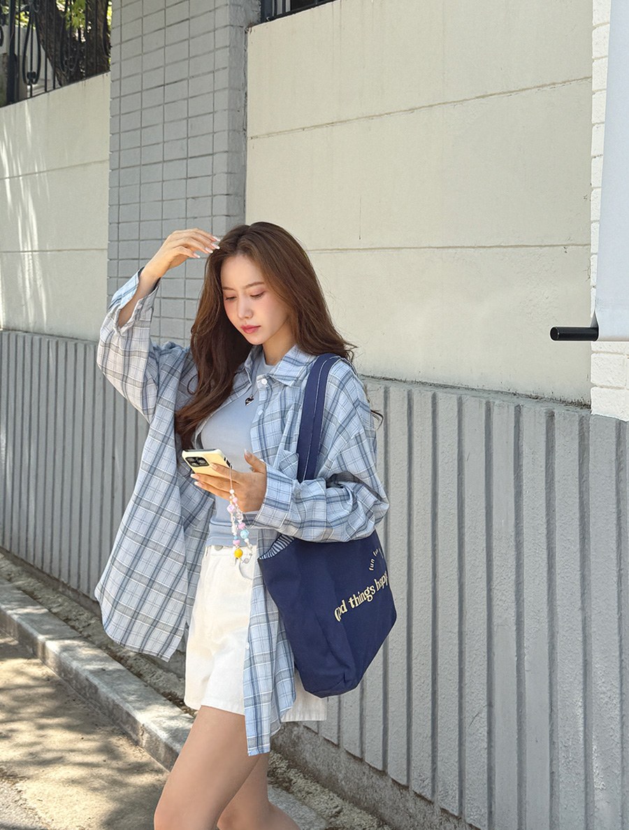 Benui Plaid Check Collar Shirt