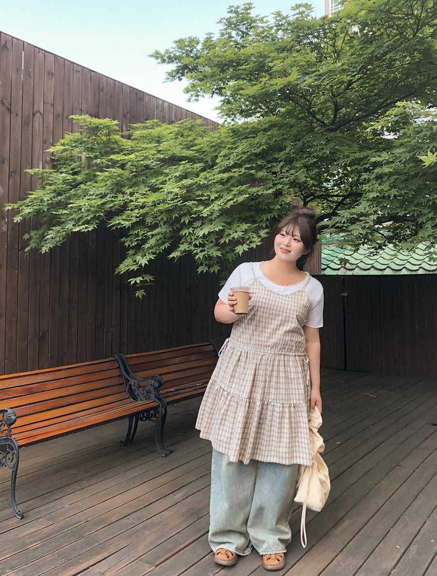 Muhiden Plaid Check Bustier Tiered Dress