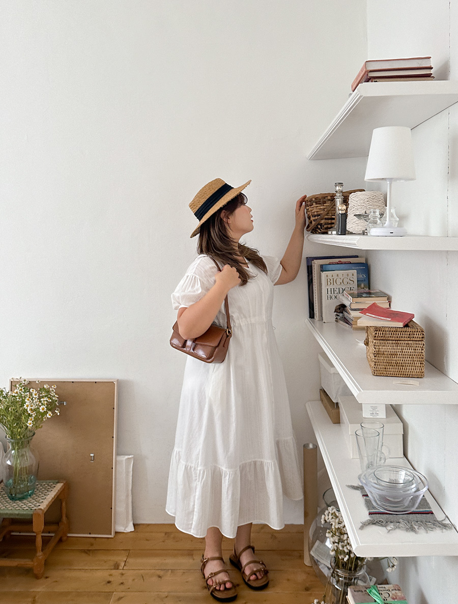 Diahen string shirring long button dress