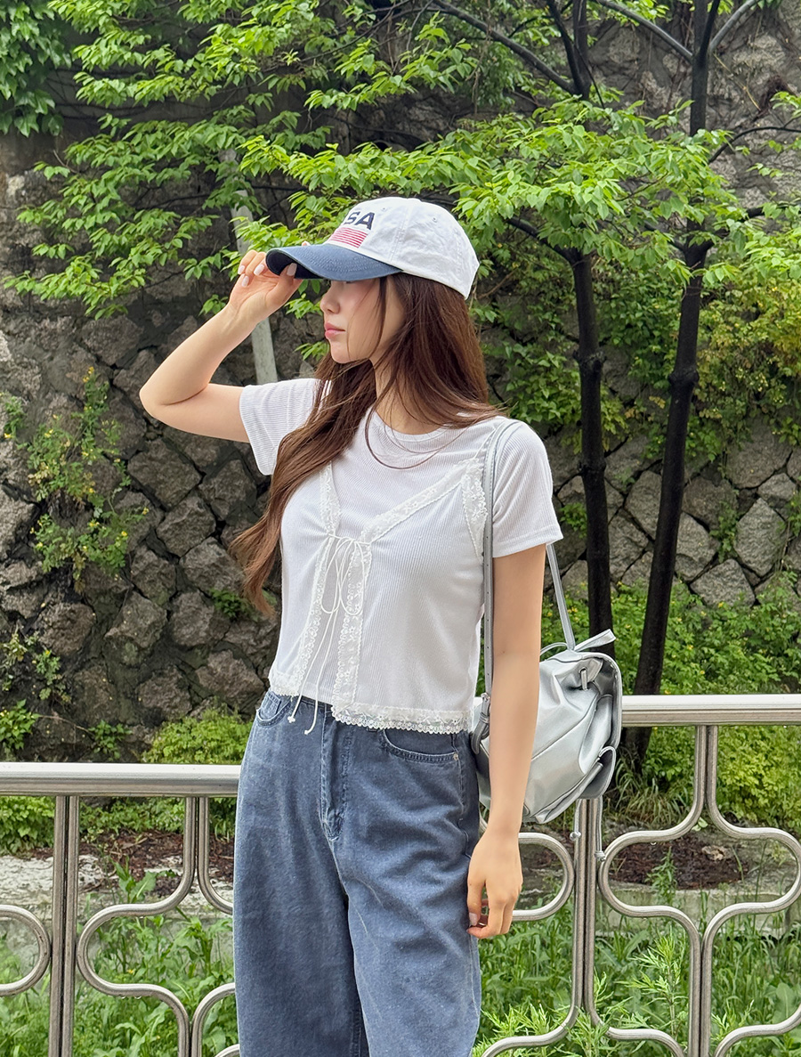 Nisent Lace Sleeveless T-shirt SET