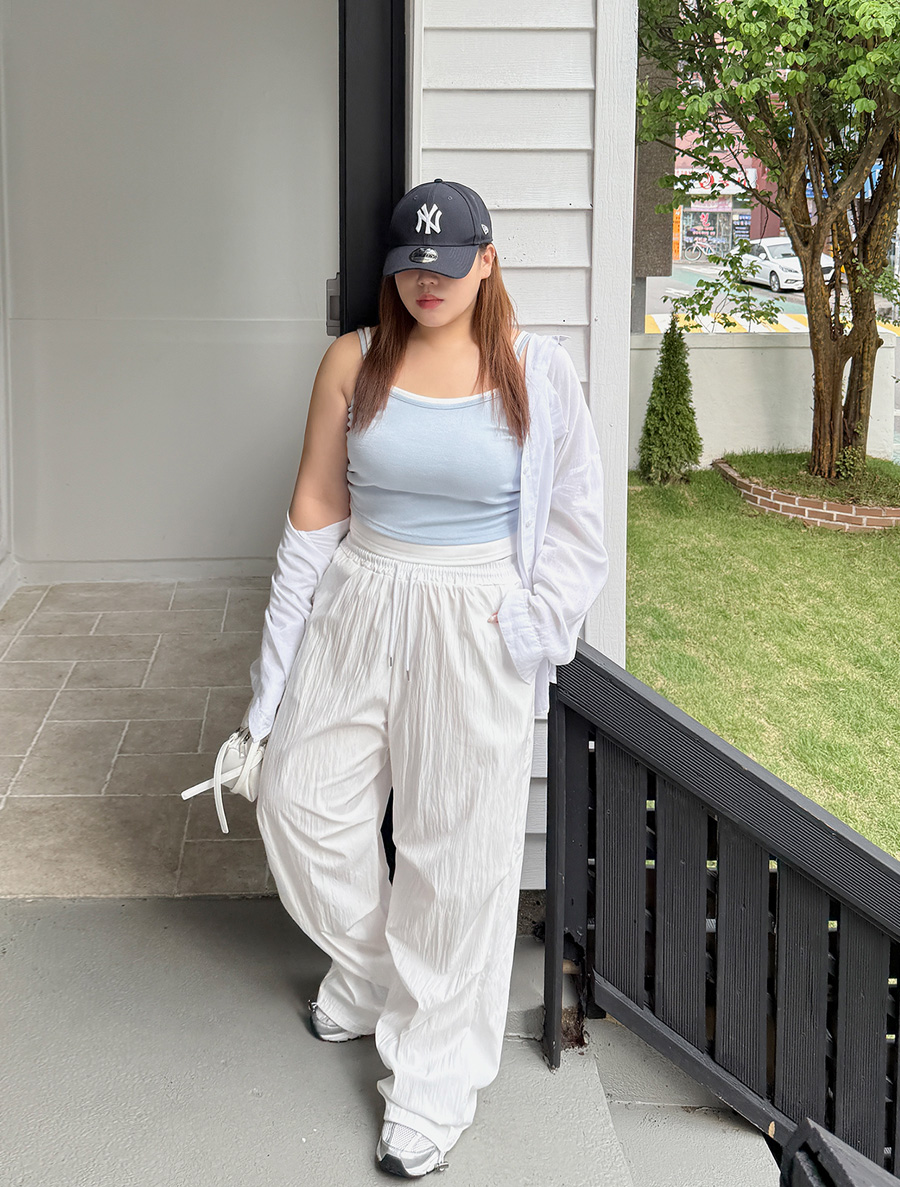 Reviewte Nylon Pintuck String Long Waistband Pants