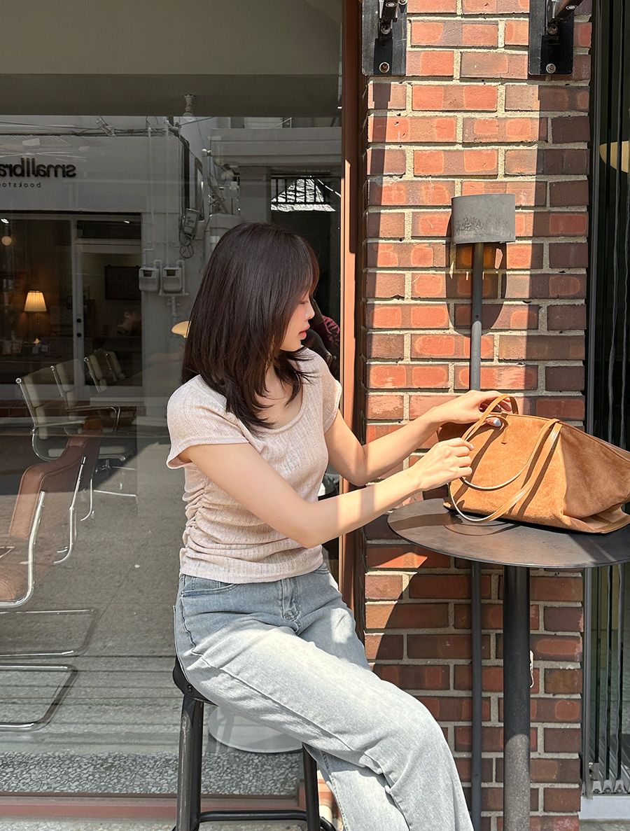 Muenro Shirring Knit T-shirt