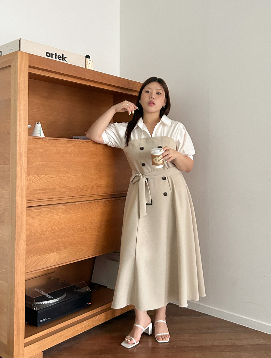 Happyven BeltSET Contrast Long Dress