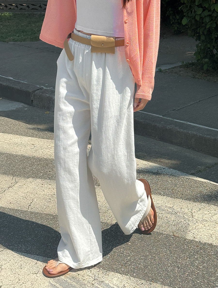 BTIMON Linen Straight Long Waistband Pants