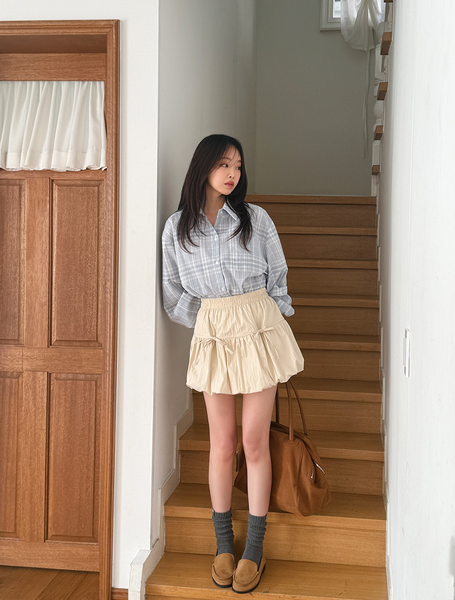 AvinQ Nylon Bowknot Shirring Skirt
