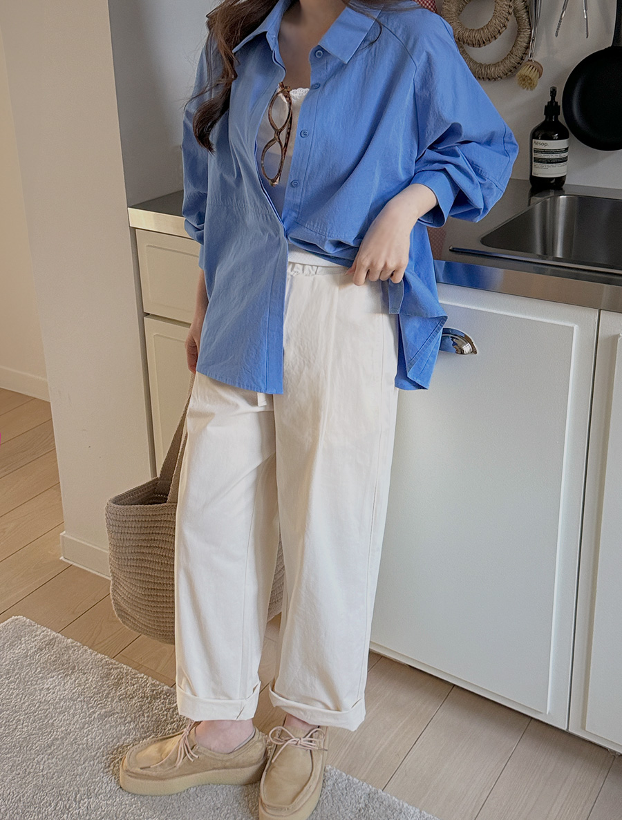 Yohenby Pintuck Baggy Long Cotton Pants