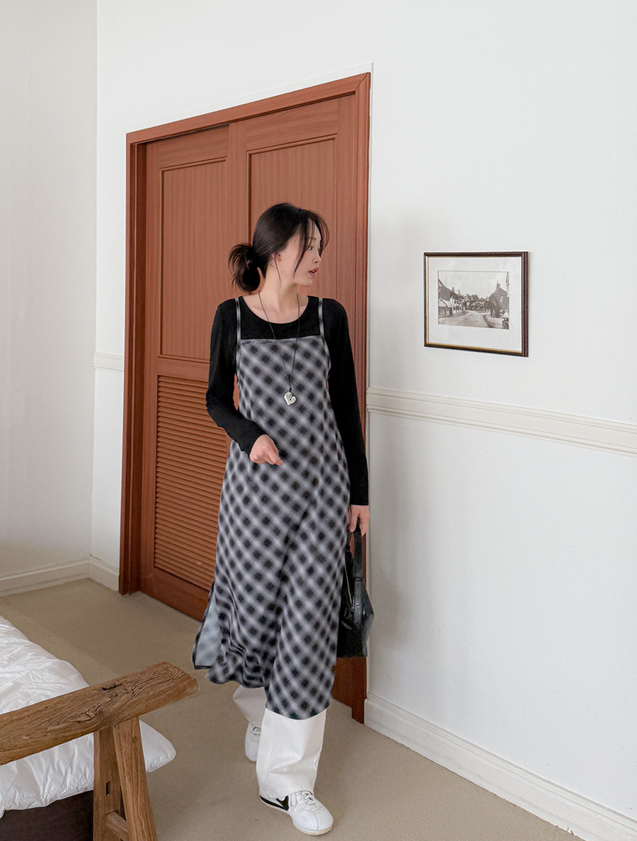 Murinpe Plaid Check bowknot bustier long dress