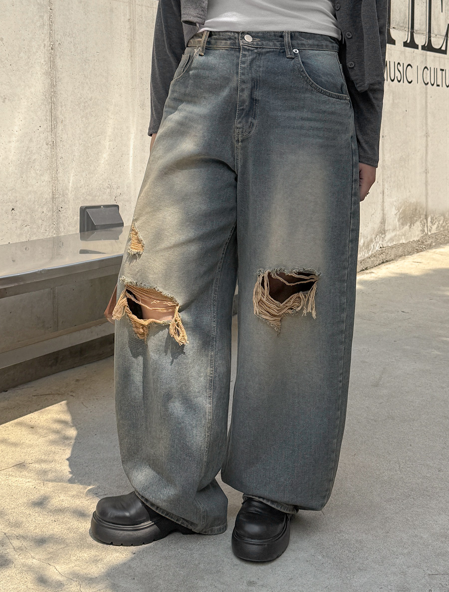Niefu Vintage Wide Long Denim Pants