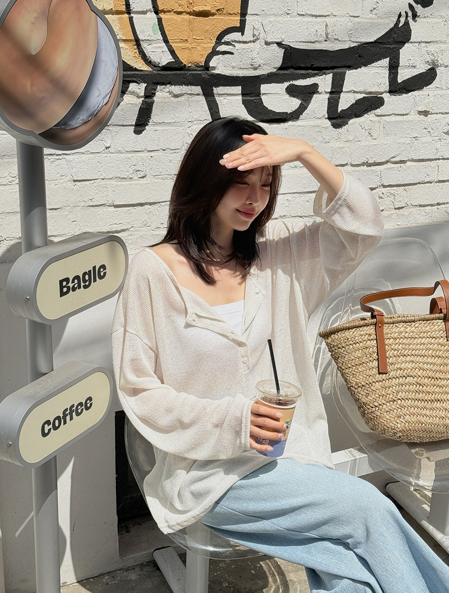 [EVELLET] Dehelli loose fit Linen button T-shirt