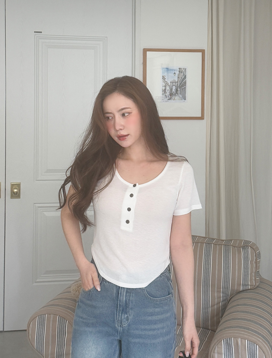 Onmir Button Crop Span T-shirt
