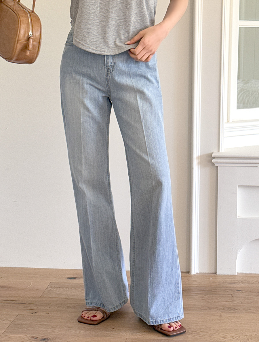 KENEVEN Flared Long Denim Pants