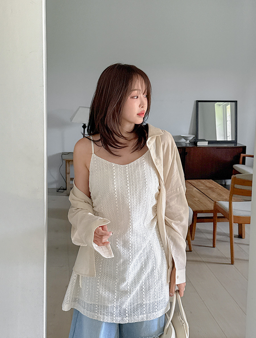 [EVELLET] Rutiben Lace shirring layered mini one-piece