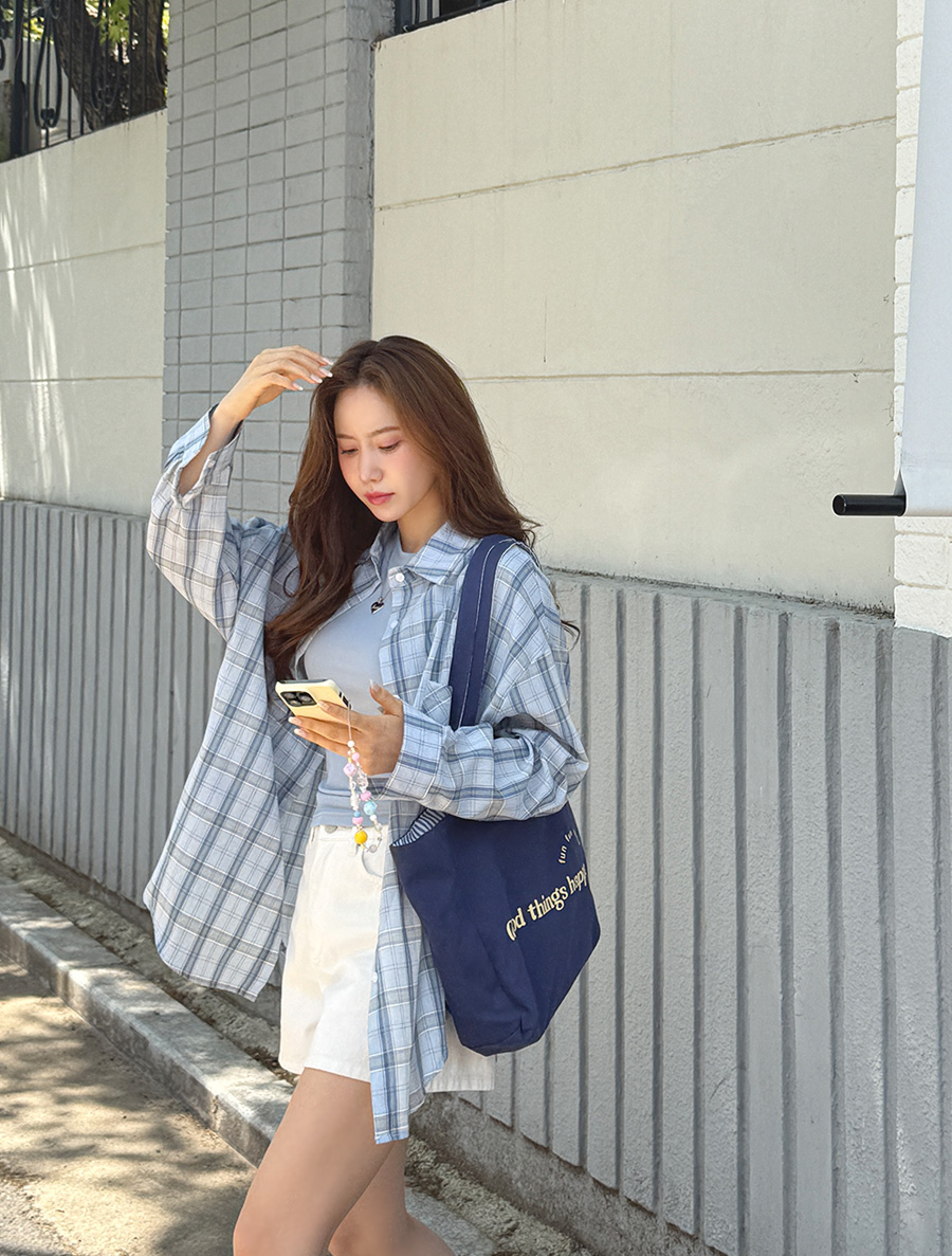 Benui Plaid Check Collar Shirt