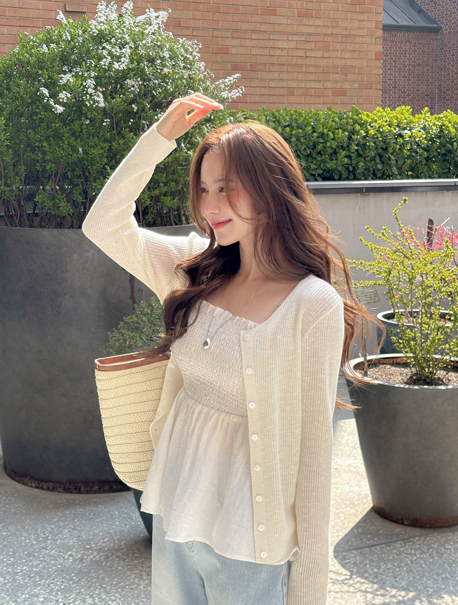 [EVELLET] Snez Ribbed Round neck Knit Cardigan