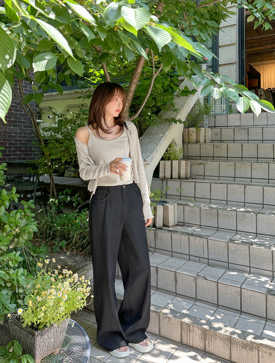 [Daily Pants] Febinen Black Wide Waistband Denim Pants